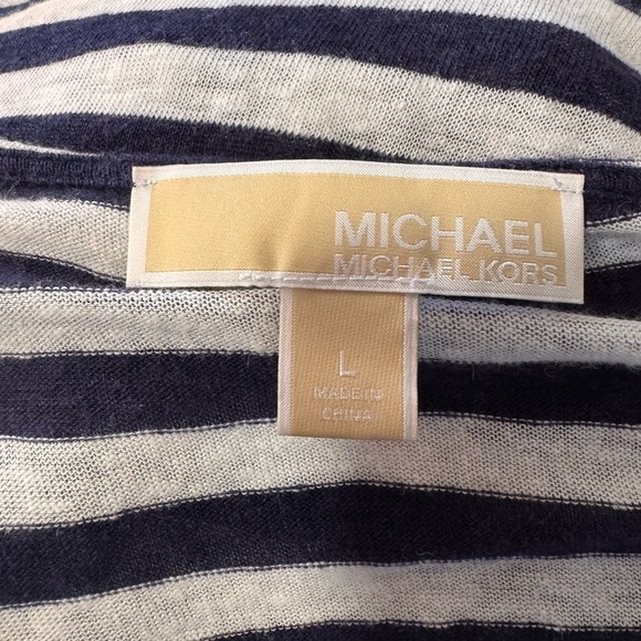 Michael Kors, Linen Blend, Navy and White Striped Wrap Top - Picture 3 of 9